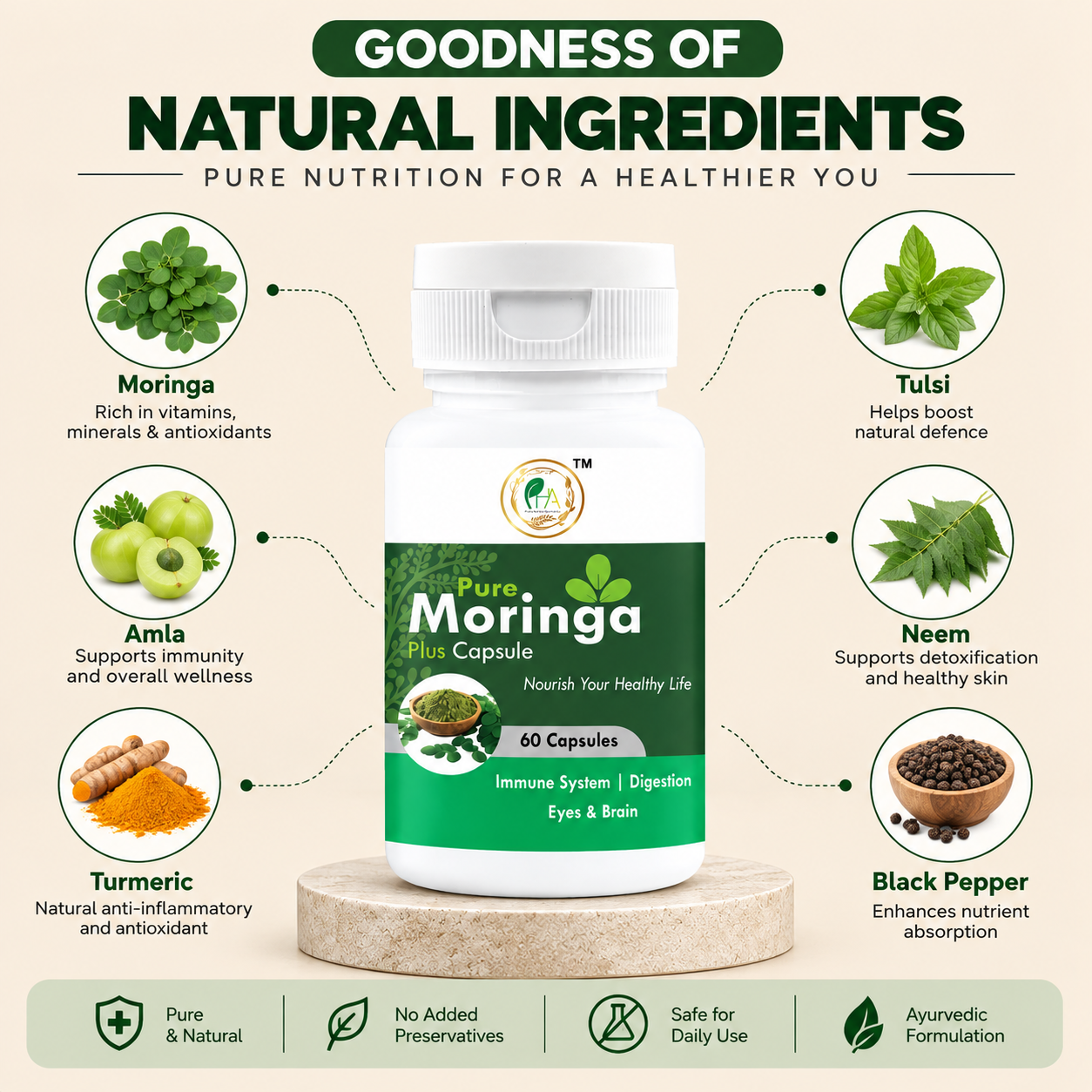 Pure Moringa Plus Capsule: Superfood Supplement for Immunity & Daily Energy