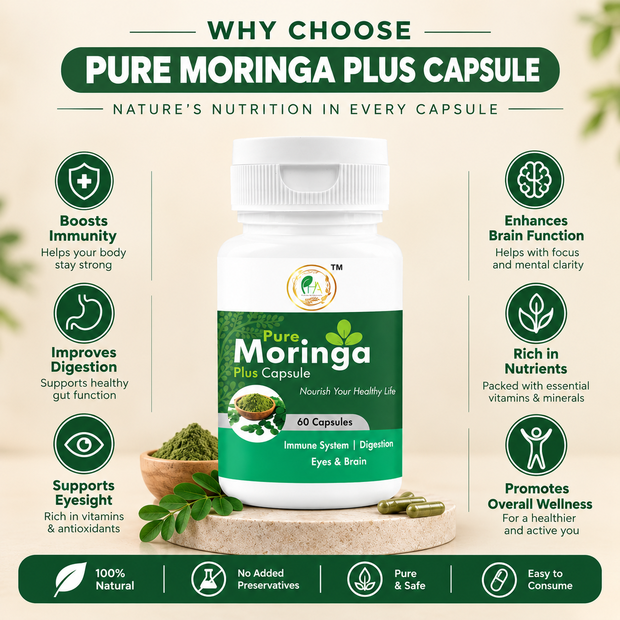 Pure Moringa Plus Capsule: Superfood Supplement for Immunity & Daily Energy
